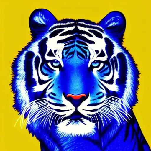 Prompt: the outline of the face of an electric blue tiger, black background