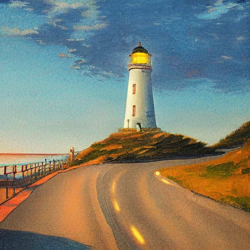 Image similar to A road leading to the lighthouse,dusk, by Ghibili