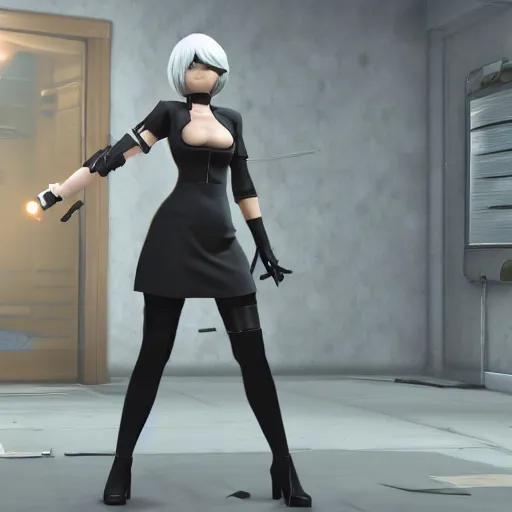 Image similar to 2B nier automata in team fortress 2, detailed, artstation, concept art, Unreal Engine 5, gameplay screenshot, 8K