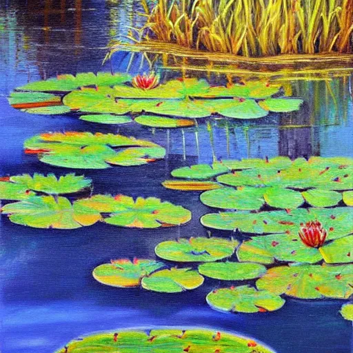 Prompt: A beautiful painting of a waterlily pond, resin pond