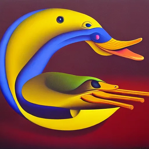 Image similar to a duck on the prowl oil painting octavio ocampo