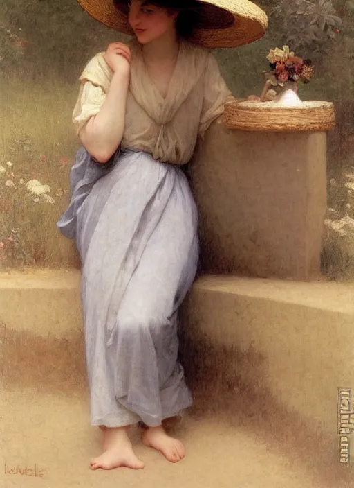 Image similar to leslie burke with straw hat, bouguereau