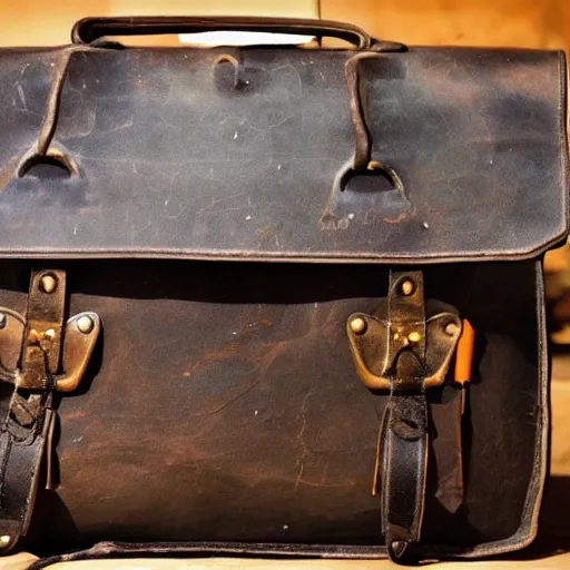 Image similar to a mythical briefcase that has been through many travels