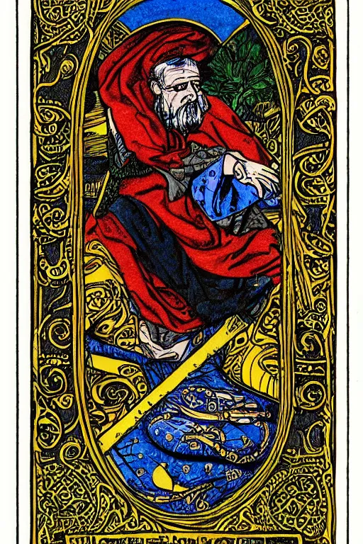 Image similar to an ornate and intricately designed tarot card of Edmund Husserl