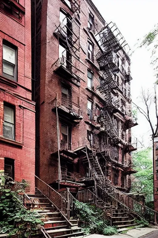 Image similar to (((((a ramshackle Manhattan brick brownstone deep in the forest))))) by Robin Tran!!!!!!!!!!!!!!!!!!!!!!!!!!!