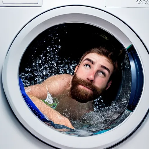 Image similar to tiny bearded Canadian snorkeling inside washing machine, photo, detailed, 4k