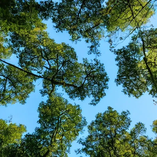 Image similar to looking up into the tree canopy seeing a circular area of the blue sky