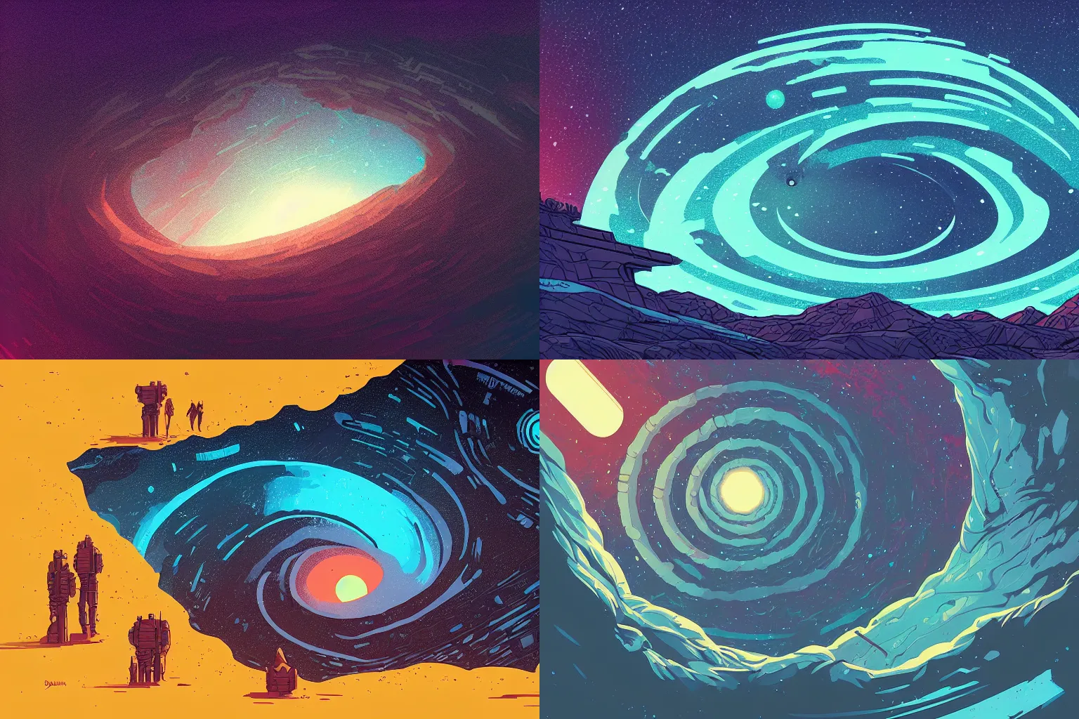 Prompt: concept art of an epic spiral galaxy in style of dan mumford and laurie greasley by james gilleard, very detailed, clean lines, atmospheric, vivid