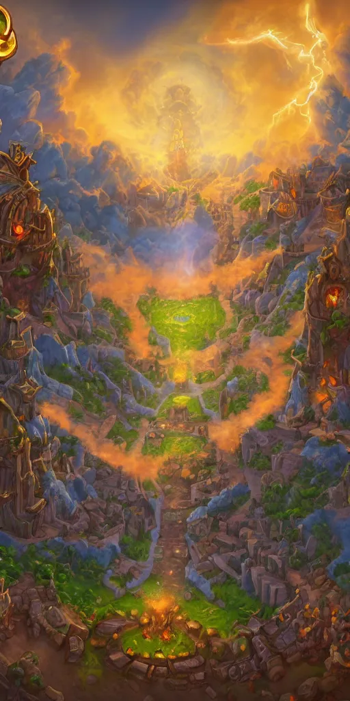 Image similar to hearthstone background, tower of babel, destruction, digital art