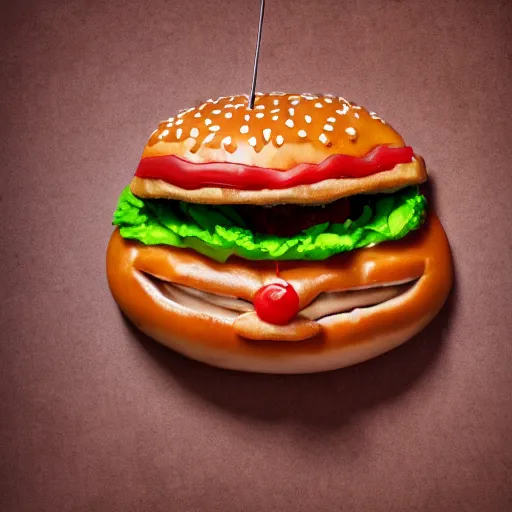 Image similar to a humanoid bipedal upright zombie that strongly resembles a hamburger, professional food photography