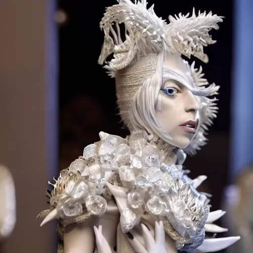 Image similar to lady gaga as a highly detailed porcelain figure on stand _ h 7 6 8