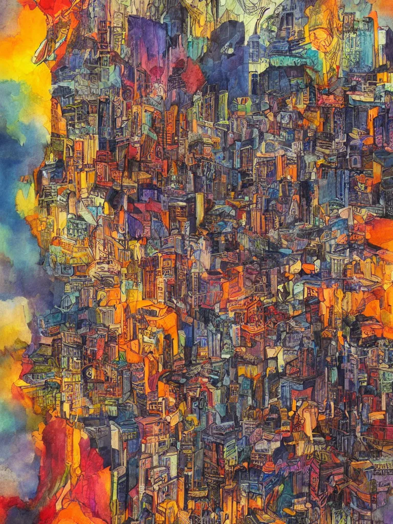 Image similar to demons dream of sleeping in a beautiful city, high detailed, art by jack butler, part by chris gwaltney dominic besner, colourful