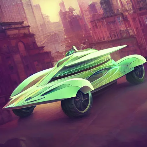 Image similar to solarpunk hovercar, clean energy, green technology, batoidea shape, airspace, sunny day, futurism, intricate, engines, glow, highly detailed, peaceful, utopia, bright, digital painting, artstation, concept art, smooth, sharp focus, epic landscape, art by akihiko yoshida and tim mcburnie and anato finnstark