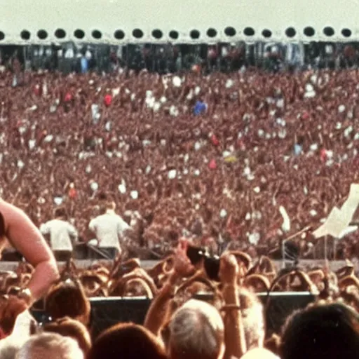 Image similar to david attenborough on stage with queen at live aid