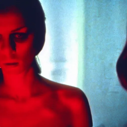 Prompt: still of a giallo film, directed by dario argento, shot on 3 5 mm film, beautiful woman, subtitles, dramatic lighting