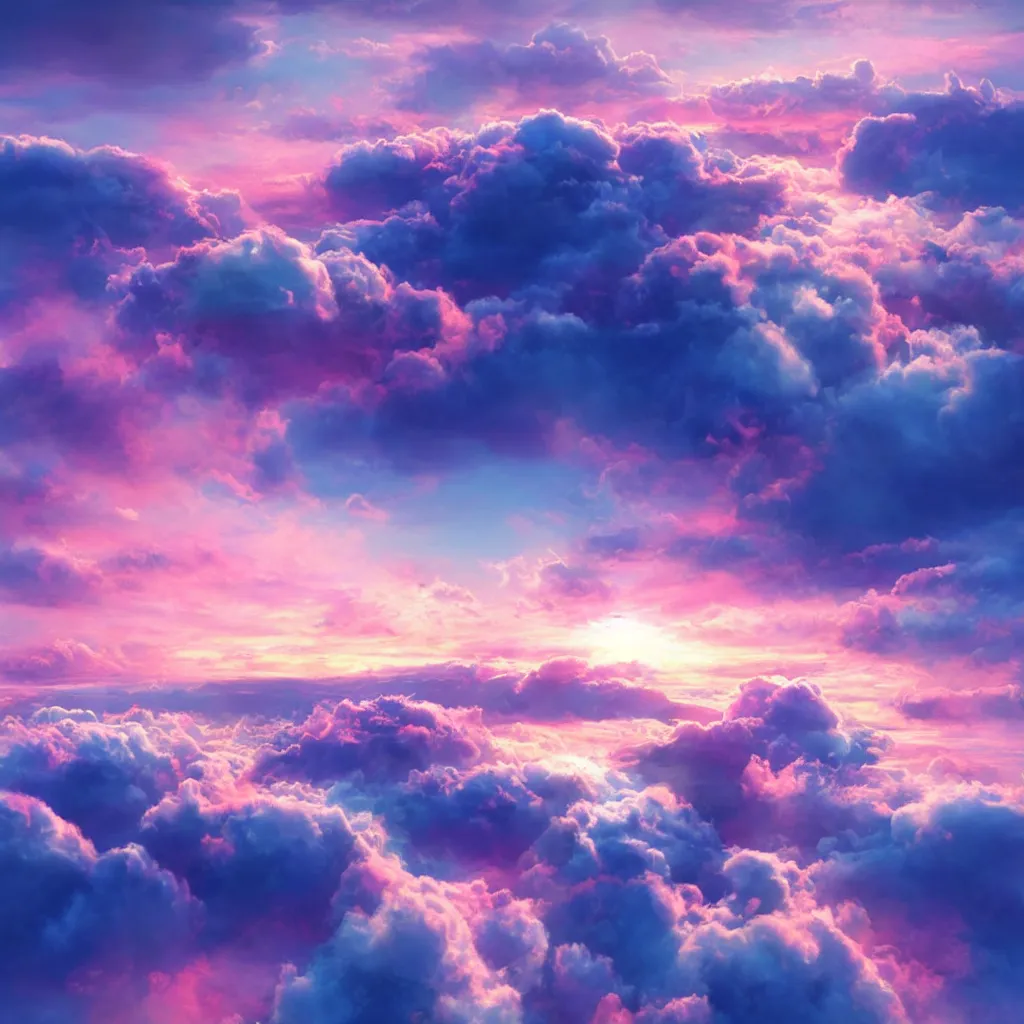 Prompt: sunrise sky over the cloud layer, blue and pink accents, matte bright highly detailed, epic, 3D render, digital art, artstation, 8K artistic photography, photo-realistic, by Hiroya Oku, Jenny Seville, Salvador Dali, Francis Bacon, WLOP