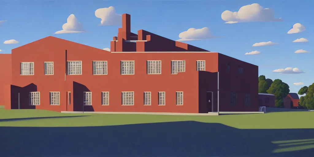 Image similar to the school, blue sky, summer evening, kenton nelson