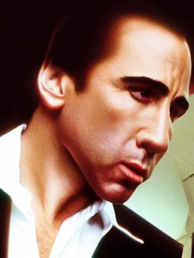 Prompt: a photograph of john travolta as nicholas cage, cinematic, detailed, proportional