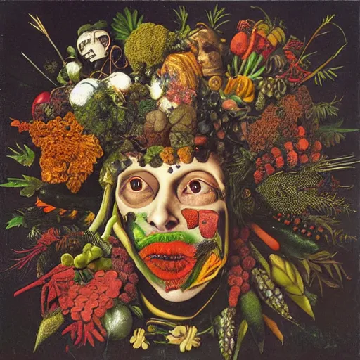 Image similar to katzkab album cover, psychedelic, giuseppe arcimboldo