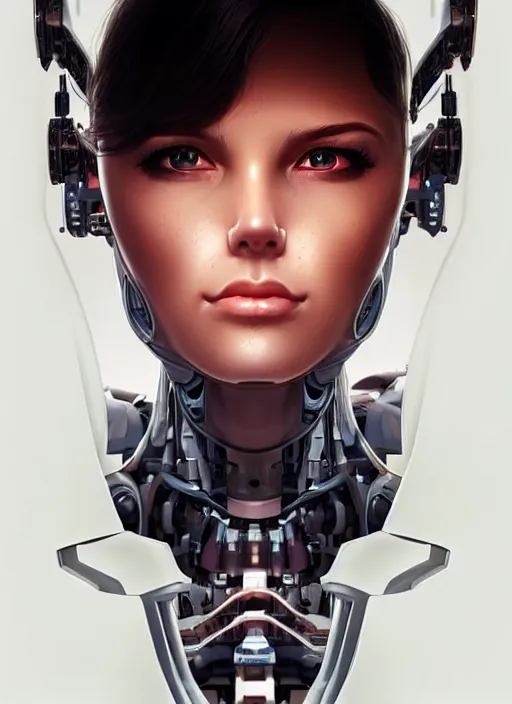 Prompt: portrait of a cyborg woman who turns her head to the ((((((right))))) left+20 (((((up))))) (((((down))))) by Artgerm,eyes closed , biomechanical, hyper detailled, trending on artstation