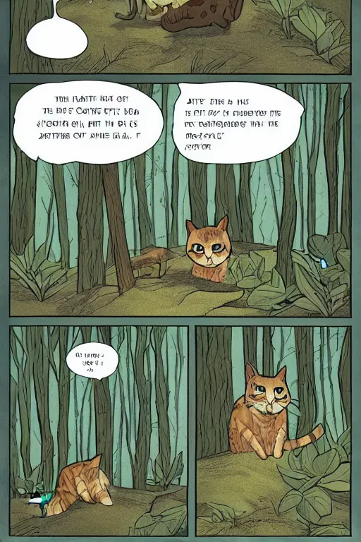 Image similar to a graphic novel comic about cats in the forest, by mike holmes, manga