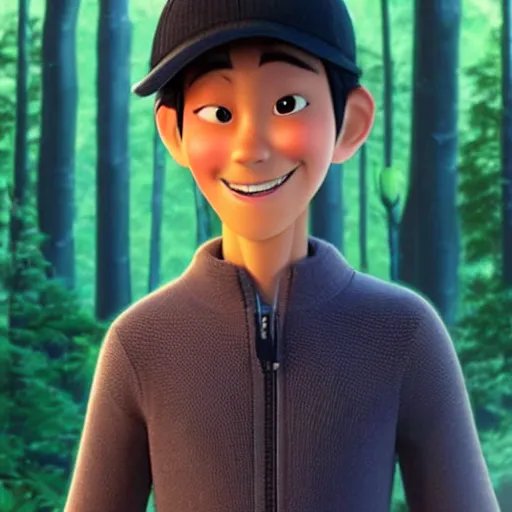 Prompt: tadashi from big hero 6 infront of a forest, profile picture