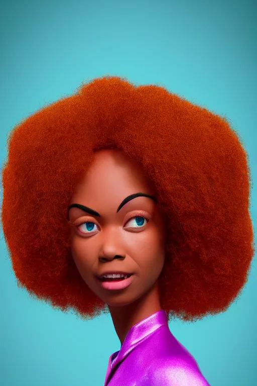 Image similar to a centered render of a groovy super cool afro disco female, by dreamworks, by pixar, by viktoria gavrilenko, by leticia gillett, perfect face, 3 d, 8 k