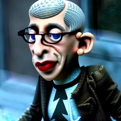 Prompt: claymation anthony fauci by klaus schwab, hyperrealistic, very detailed, tim burton, 3 5 mm film still, gothic, horror, eldritch