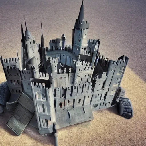 Image similar to photo a modern metal castle with rocket launchers on the roof