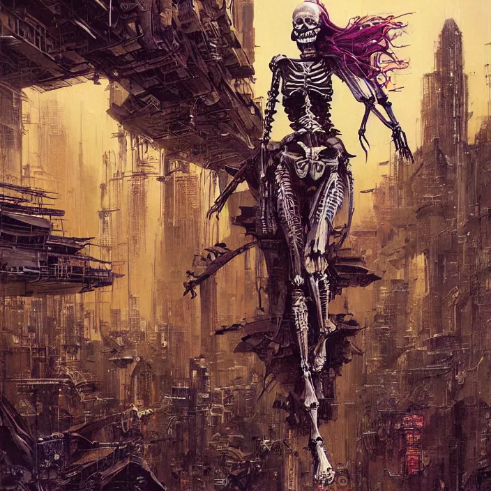 Image similar to cyberpunk skeleton women, flowing, aerodynamic, fast, flat art, digital art, hd, by james gurney, by bruce pennington