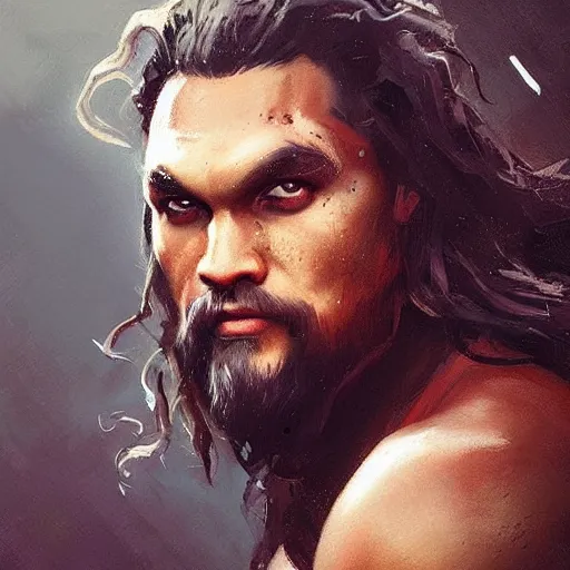 Image similar to “ portrait of jason momoa by greg rutkowski, young, attractive, highly detailed portrait, scifi, digital painting, artstation, concept art, smooth, sharp foccus ilustration, artstation hq ”