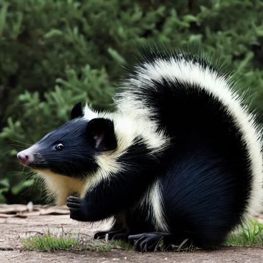 Prompt: a building sized skunk