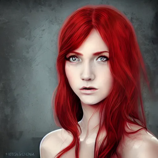 Prompt: portrait of a young red haired half human half dragon girl, digital art, extremely detailed