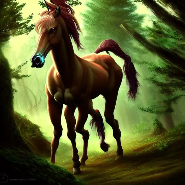 Prompt: epic professional digital art of Centaur in a forest clearing, fantasy art, best on artstation, cgsociety, wlop, cosmic, epic, stunning, gorgeous, much detail, much wow, masterpiece