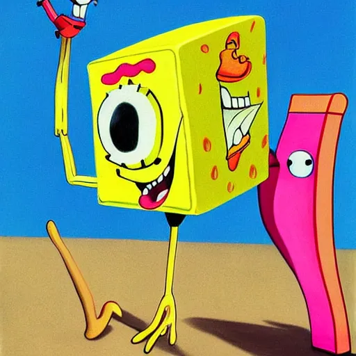 Image similar to detailed surrealist painting of spongebob and patrick, in the style of salvador dali