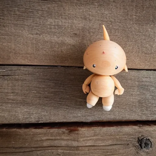 Image similar to an adorable simple ball jointed doll dragon toy lovingly crafter by hand from wood on a toy workbench, worms eye view, macro camera lens, cinematic, focus