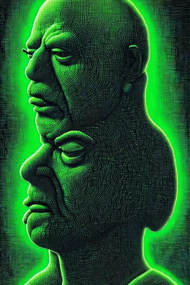 Image similar to bizarre green blacklight detailed renaissance portrait of homer simpson as a highly detailed realistic real life, dramatic cinematic lighting, 8 k, beautiful intricate painting by james r eads and tomasz alen kopera