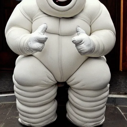 Image similar to the michelin man on the toilet sweating