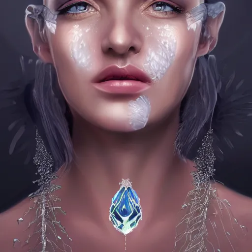 Prompt: ice face fractal jewellery portrait of a woman, inspired by mandy jurgens, fractal crown, light make up, 4 k, high detailed, illustration