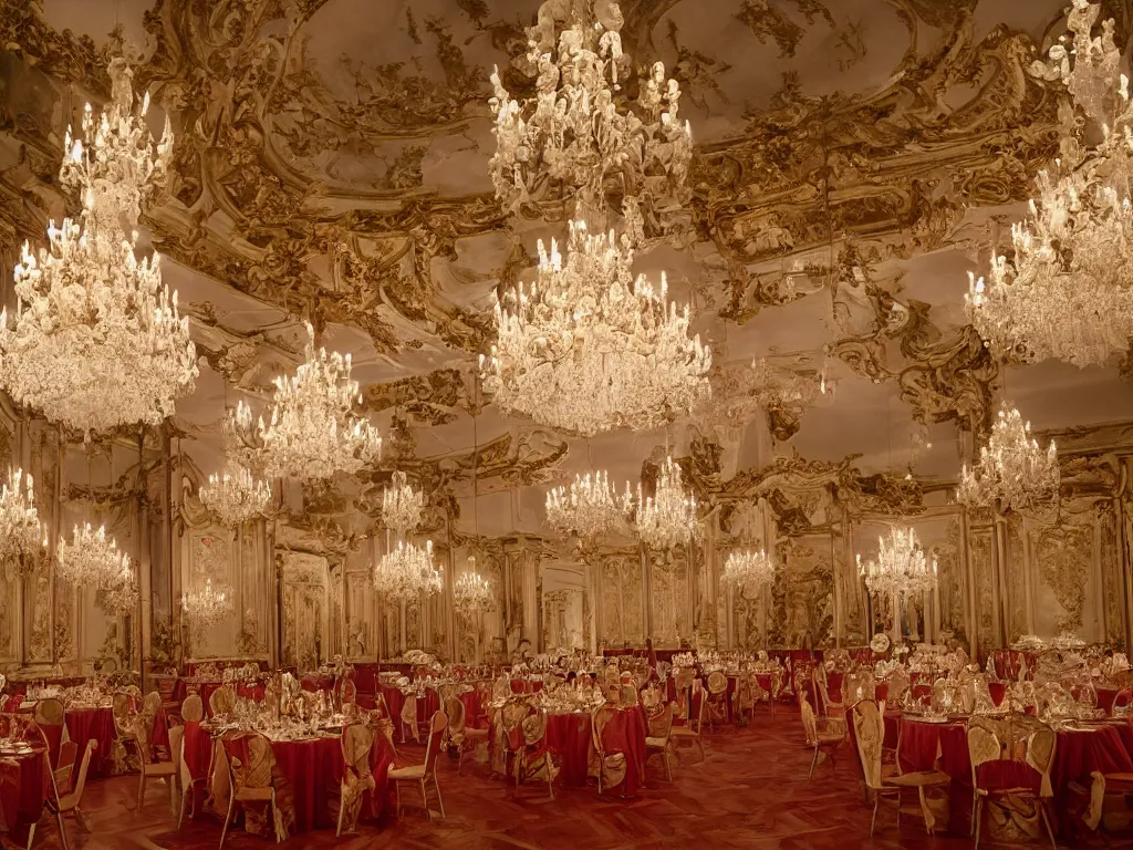 Image similar to A Baroque Ballroom as seen by Stanley Kubrick, 70mm