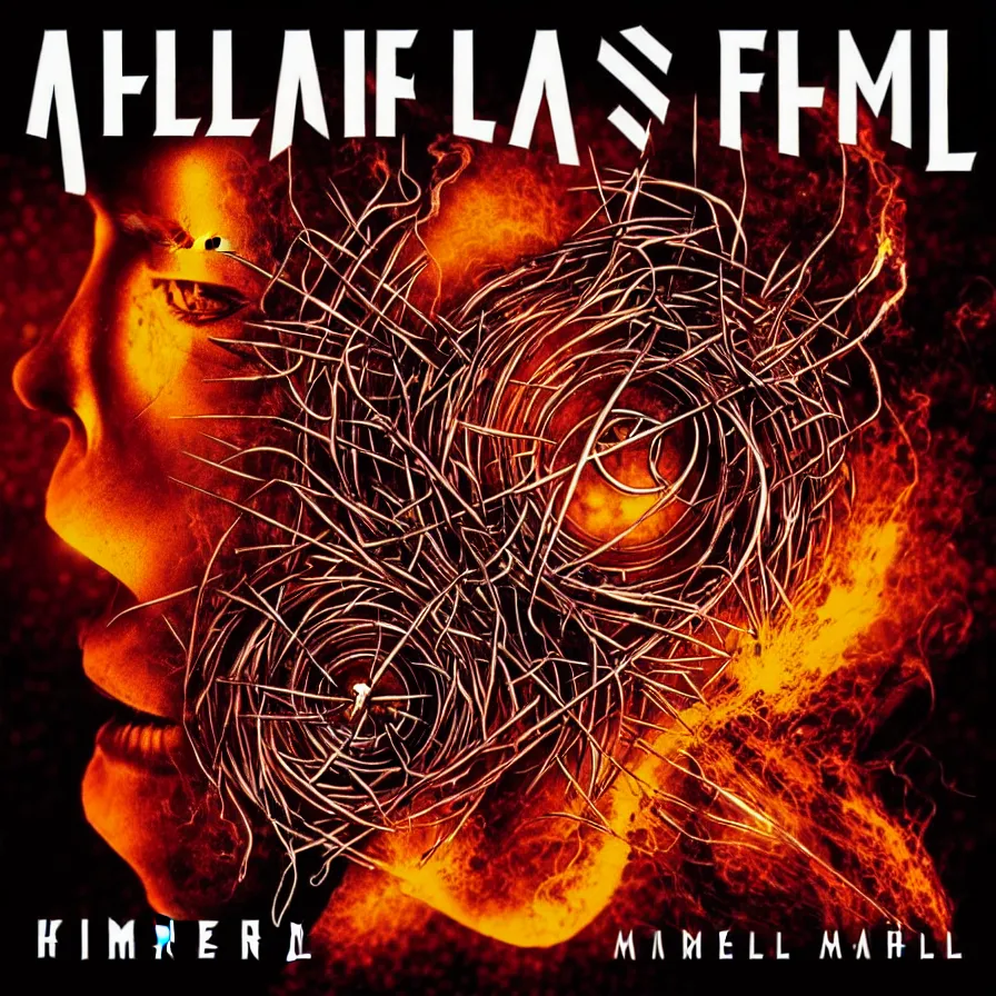 Image similar to latest in flames metal album, cover art by axel hermann and andreas marschall