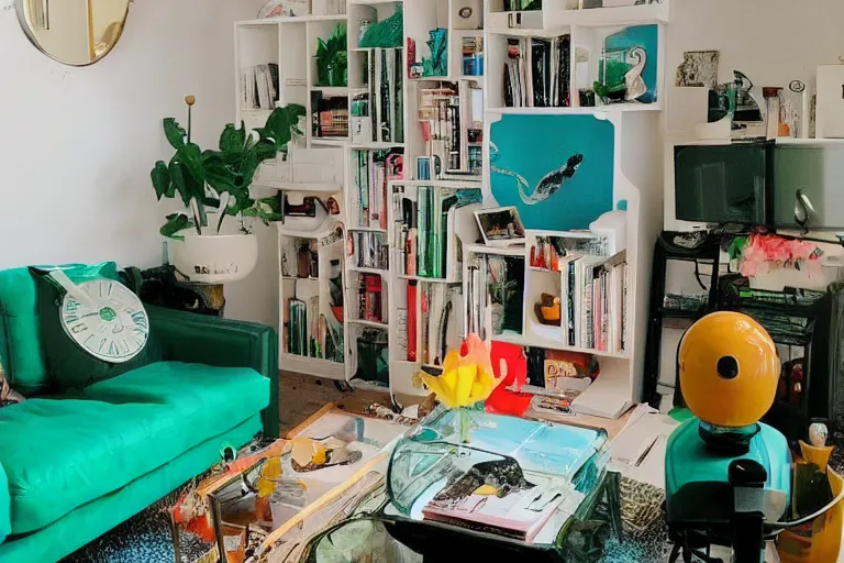 Prompt: apartment organization inspo, inside of a lava lamp, frog themed, in 2 0 5 5, y 2 k cybercore, bright - light photography, bathed in the glow of a crt monitor, still from a wes anderson movie