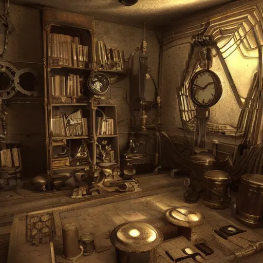 Prompt: steampunk room from year 2 4 5 5 octane render