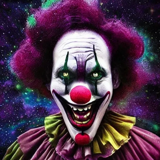 Image similar to Clown turning into a cosmic horror, Gothic Art, color, award-winning art, horror, scary, eerie, ominous, unnerving, 8k