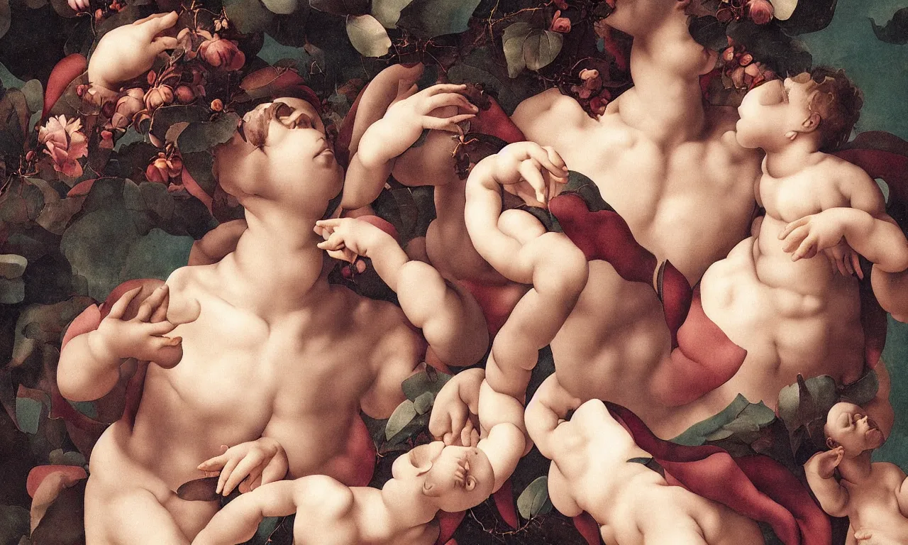 Image similar to fragrance advertising campaign painted by michelangelo