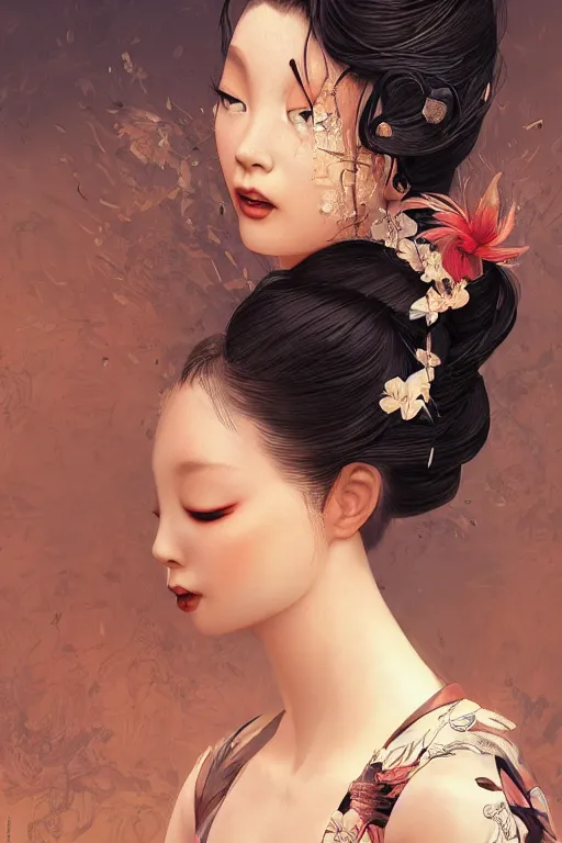 Image similar to stunningly beautiful, drunken geisha prima ballerina in jungle, symmetrical face, golden hour, smooth, focus, highly detailed, hyper realistic, dramatic lighting, elegant, intricate, concept art, art by wlop, mars ravelo, greg rutowski, artstation