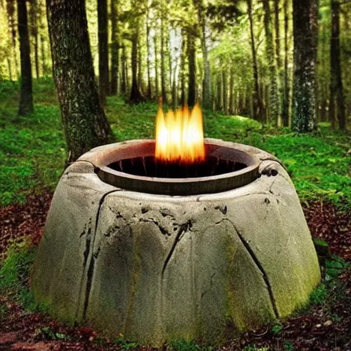 Image similar to “ an eternal flame, surrounded by trees, ultra detailed, worshipped ”