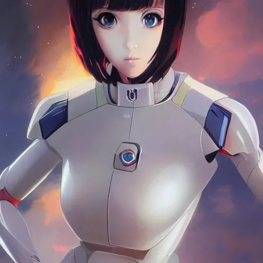 Image similar to An anime portrait of beautiful girl still from Robotech 1985 by Stanley Artgerm Lau ,WLOP, Ilya Kuvshinov ,James Jean, Andrei Riabovitchev , symmetrical