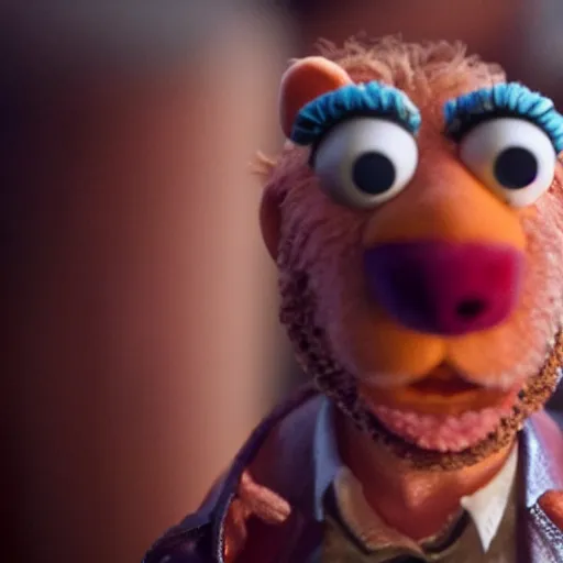 Image similar to A still of Nicolas Cage as a muppet, 4k, 35mm, ultra realistic, studio lighting