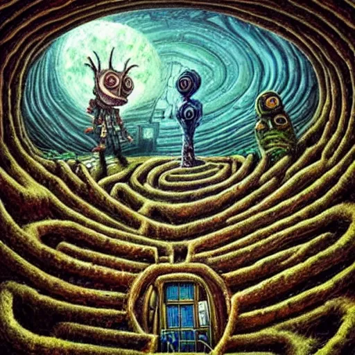 Prompt: a hyper realistic painting of an alien labyrinth, by alexander jansson, highly detailed, vivid color,